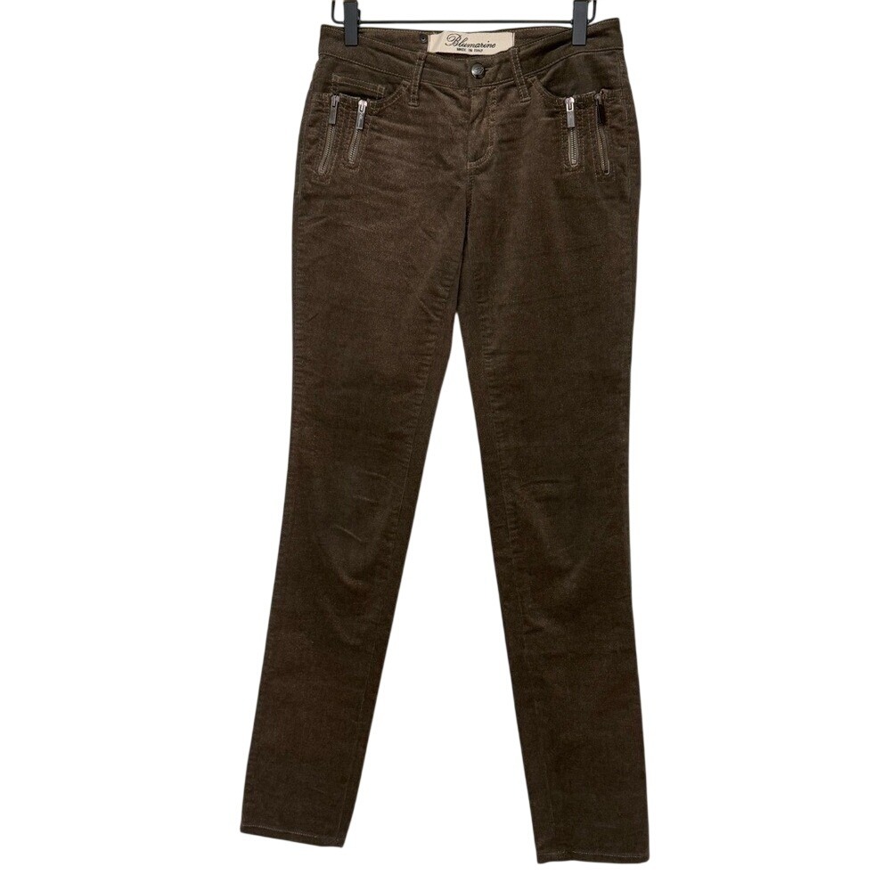 Blumarine Women's Metallic Skinny Pant Brown Bronze Zipper Pockets Made in Italy